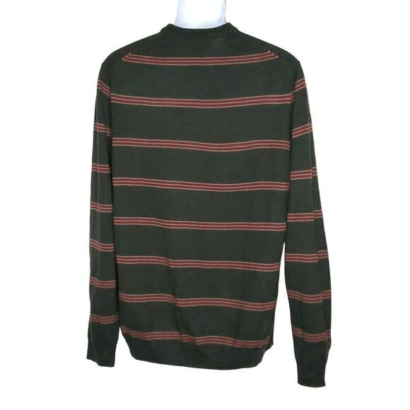 Brooks Brothers Striped Extra Fine Merino Wool Sweater L Light Weight Green Red - Picture 2 of 4